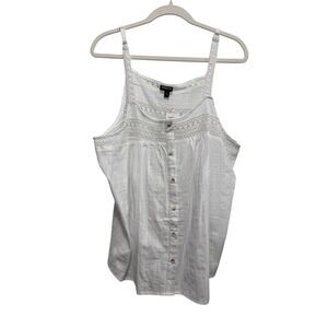 Torrid White Embroidered Crochet Tank Top Women 0 Large 12 Button Front Boho NWT